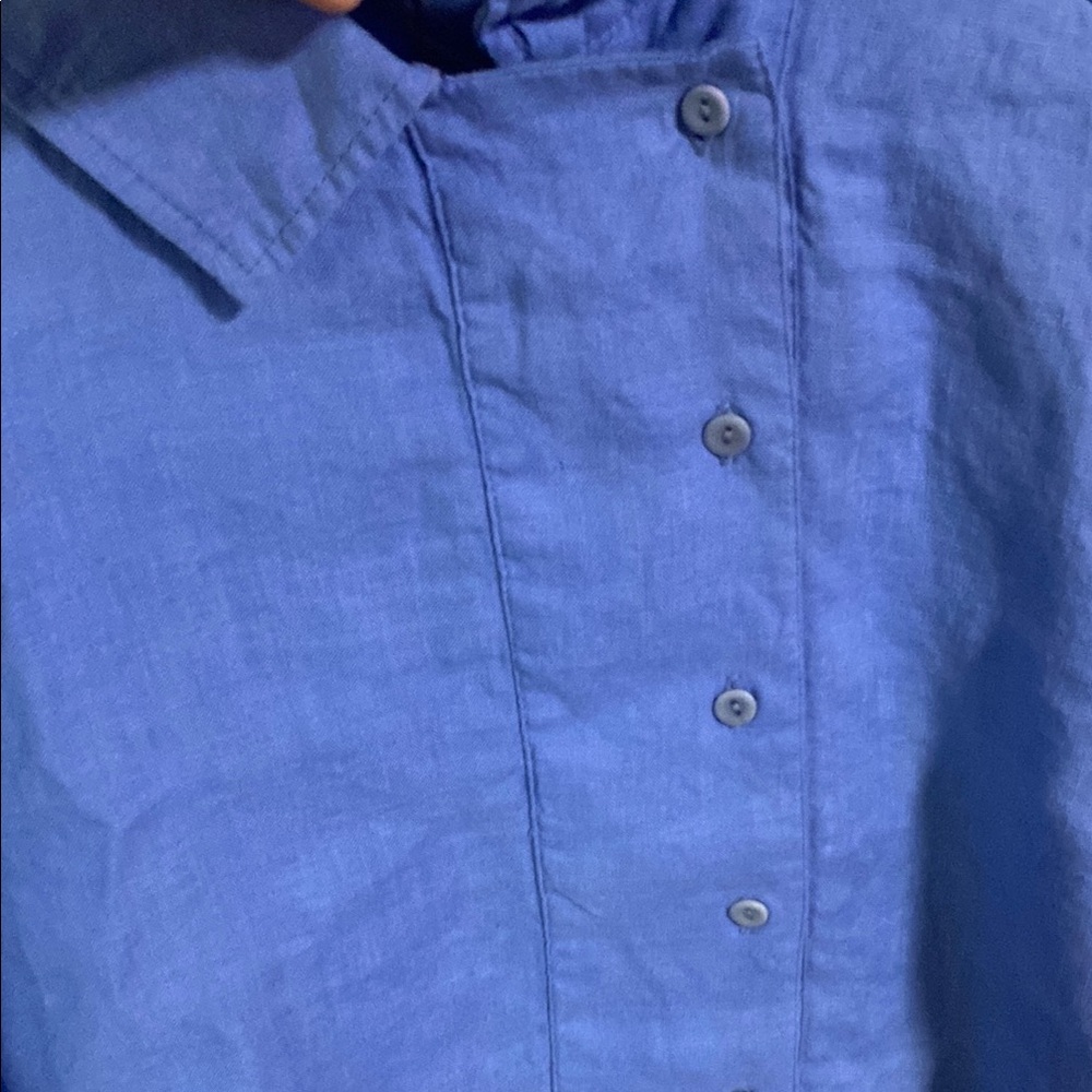 Flax Linen Cornflower Blue Popover Relaxed Polo Collar NWT Size L 14-16 Timeless - Picture 4 of 13